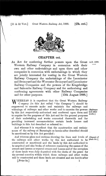 Great Western Railway Act 1888