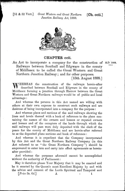 Great Western and Great Northern Junction Railway Act 1888