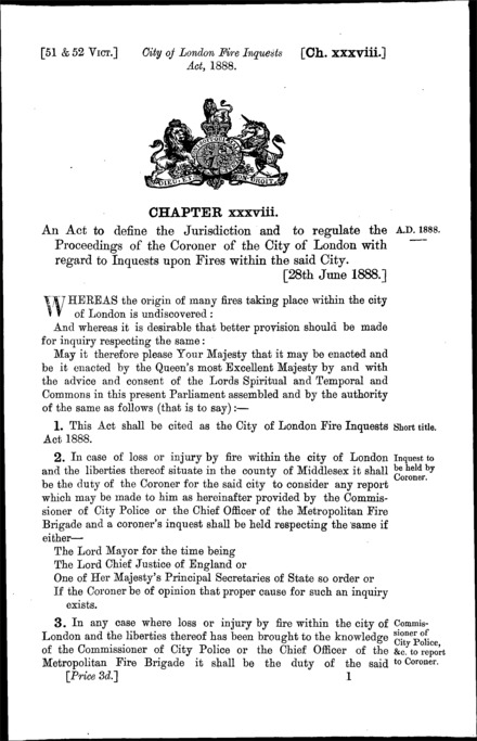 City of London Fire Inquests Act 1888