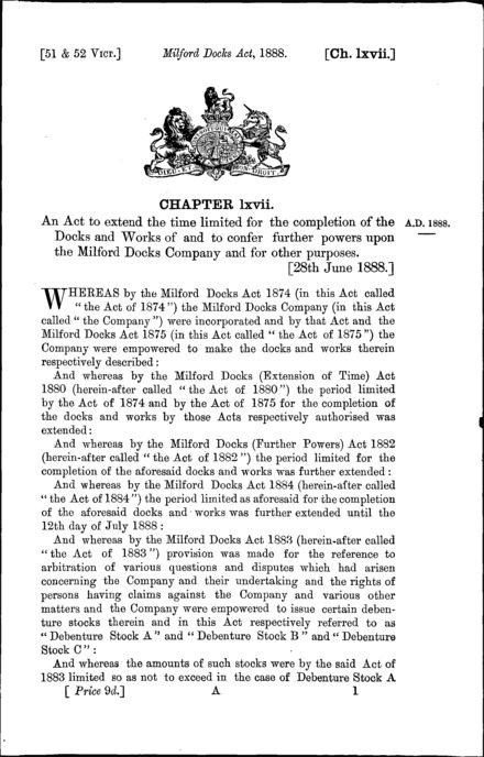 Milford Docks Act 1888