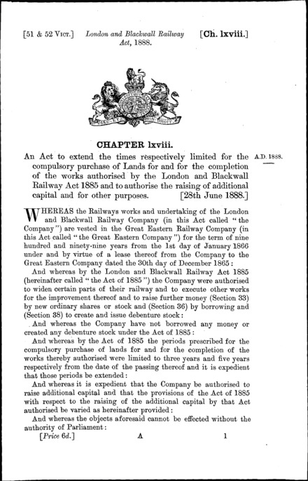London and Blackwall Railway Act 1888
