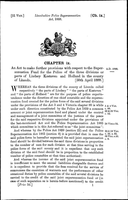 Lincolnshire Police Superannuation Act 1888