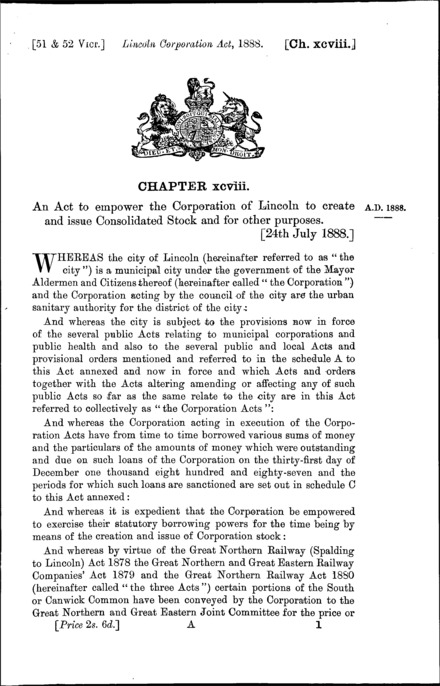 Lincoln Corporation Act 1888