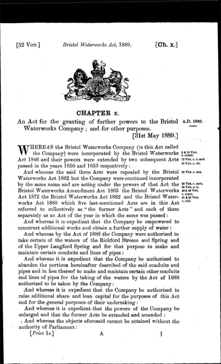Bristol Waterworks Act 1889