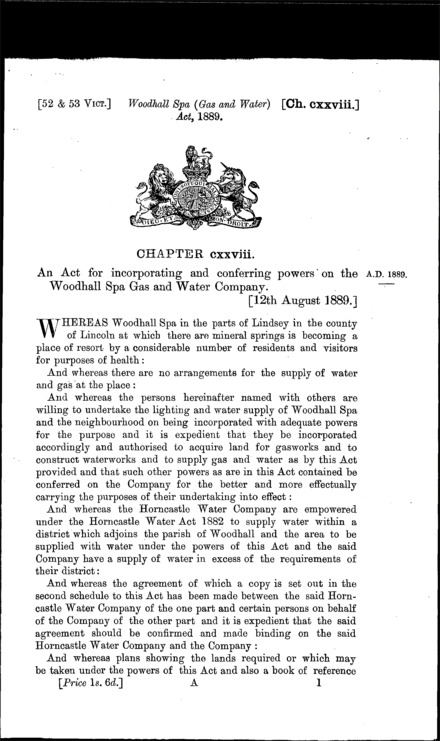 Woodhall Spa (Gas and Water) Act 1889