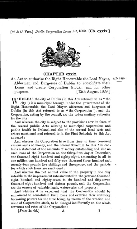 Dublin Corporation Loans Act 1889