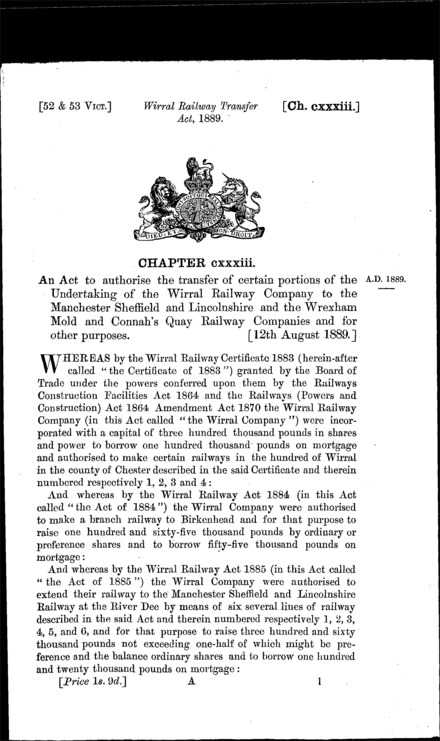 Wirral Railway Transfer Act 1889