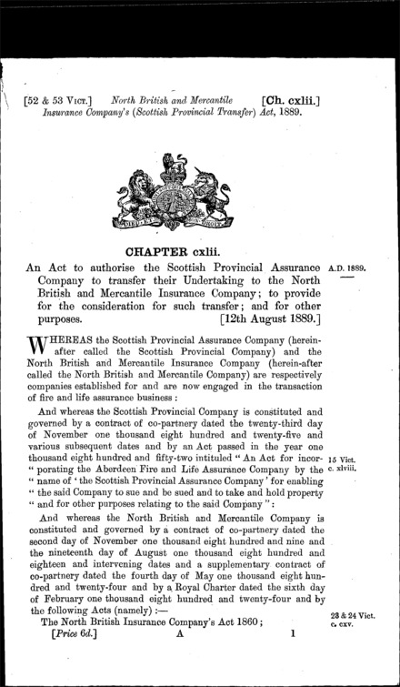 North British and Mercantile Insurance Company's (Scottish Provincial Transfer) Act 1889