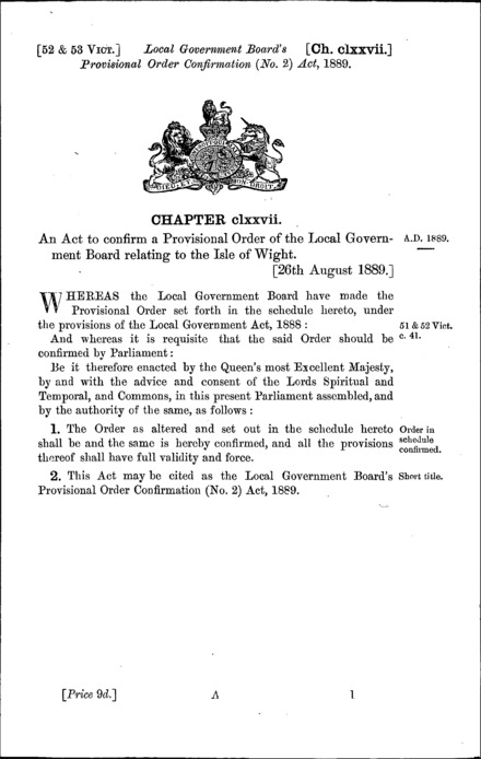 Local Government Board's Provisional Order Confirmation (No. 2) Act 1889