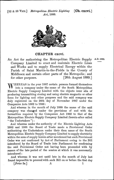 Metropolitan Electric Lighting Act 1889