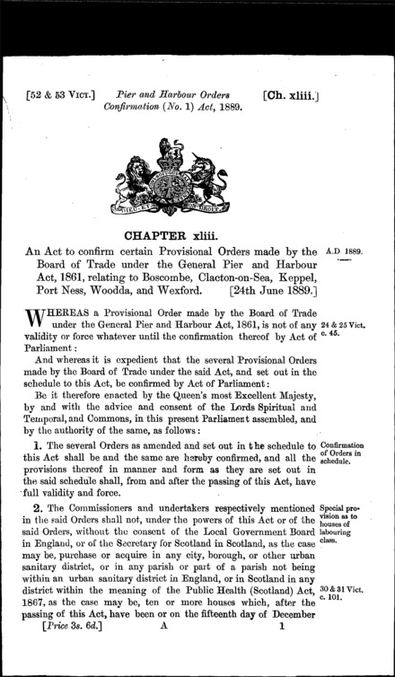 Pier and Harbour Orders Confirmation (No. 1) Act 1889