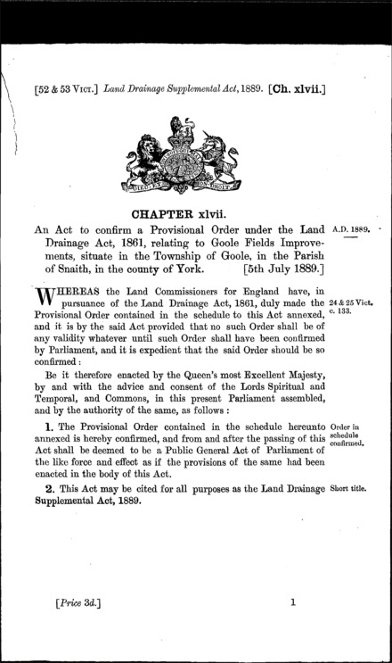 Land Drainage Supplemental Act 1889