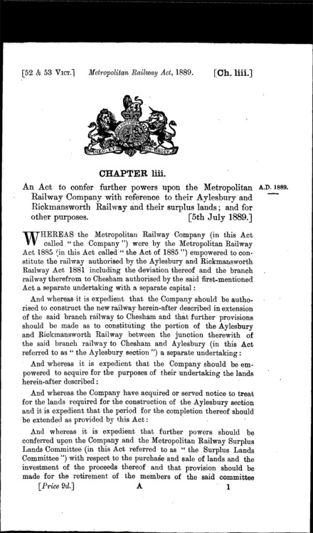 Metropolitan Railway Act 1889