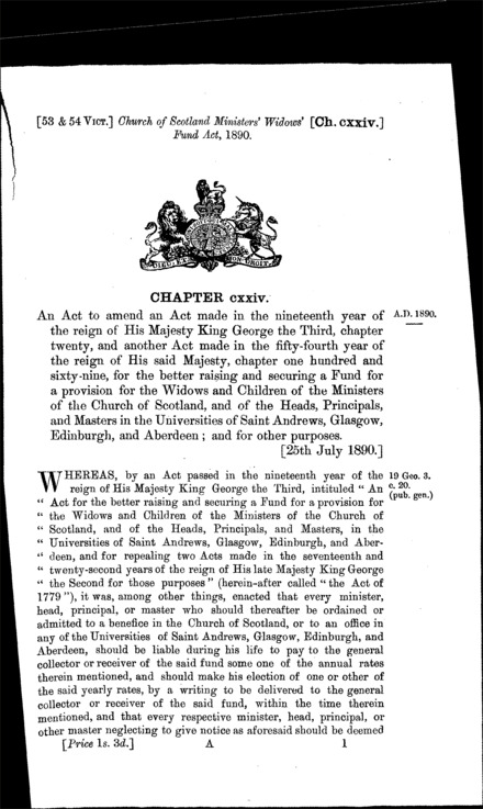 Church of Scotland Ministers' Widows' Fund Act 1890