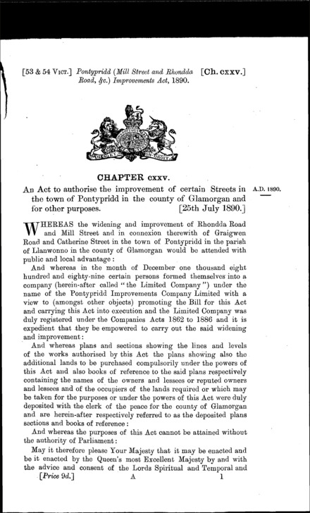 Pontypridd (Mill Street and Rhondda Road, &c.) Improvements Act 1890