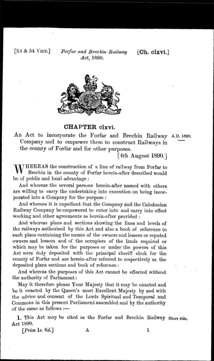 Forfar and Brechin Railway Act 1890