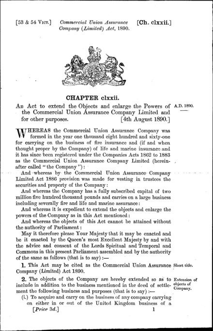Commercial Union Assurance Company Act 1890