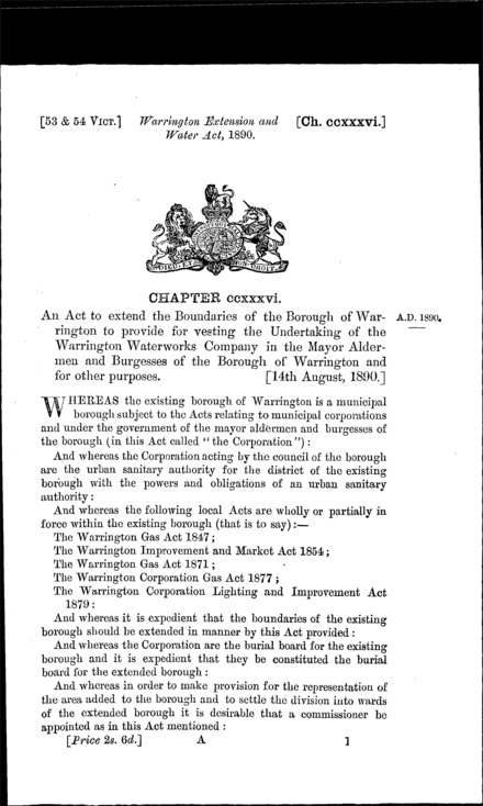 Warrington Extension and Water Act 1890