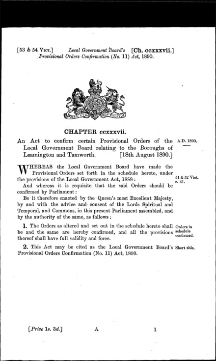 Local Government Board's Provisional Orders Confirmation (No. 11) Act 1890