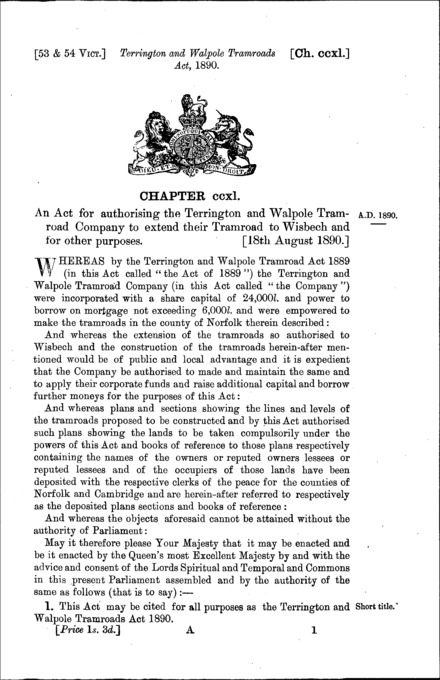 Terrington and Walpole Tramroads Act 1890
