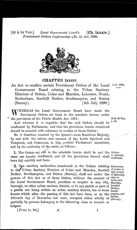 Local Government Board's Provisional Orders Confirmation (No. 5) Act 1890