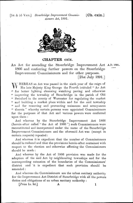 Stourbridge Improvement Commissioners Act 1891