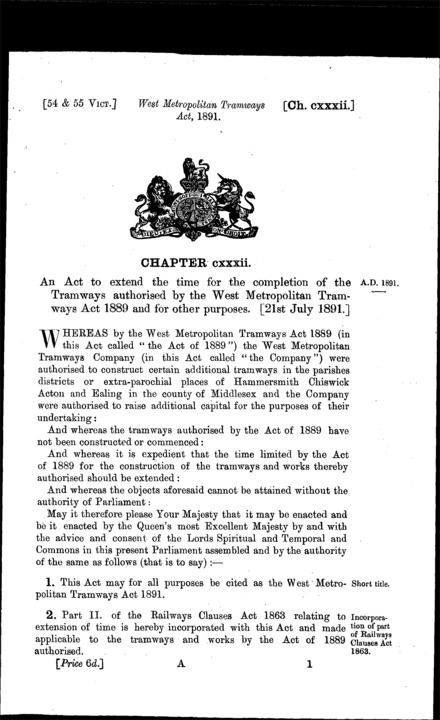West Metropolitan Tramways Act 1891