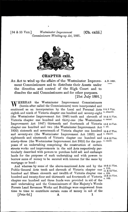 Westminster Improvement Commissioners Winding-up Act 1891
