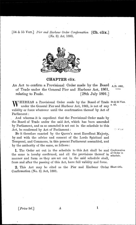 Pier and Harbour Order Confirmation (No. 3) Act 1891