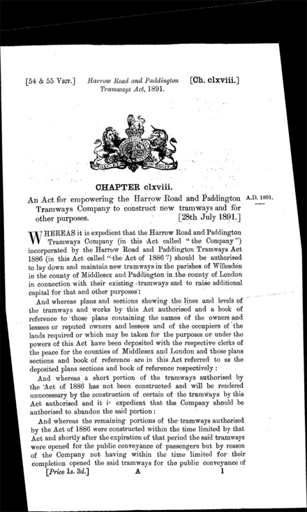 Harrow Road and Paddington Tramways Act 1891