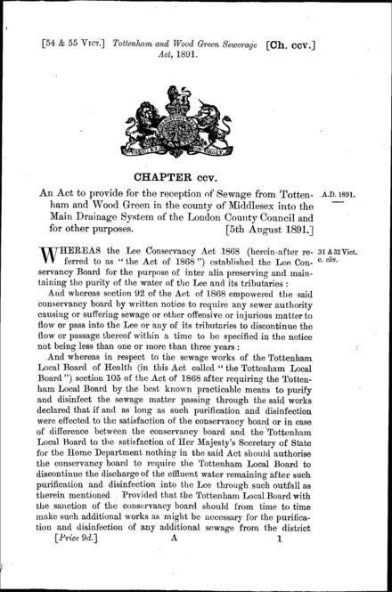 Tottenham and Wood Green Sewerage Act 1891