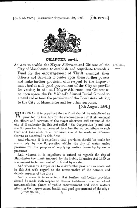 Manchester Corporation Act 1891