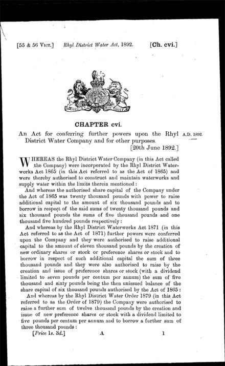 Rhyl District Water Act 1892