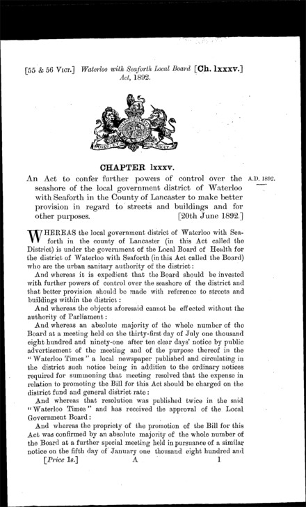 Waterloo-with-Seaforth Local Board Act 1892