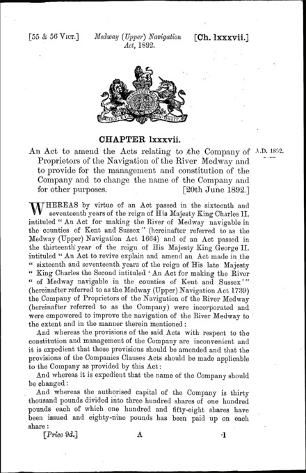 Medway (Upper) Navigation Act 1892