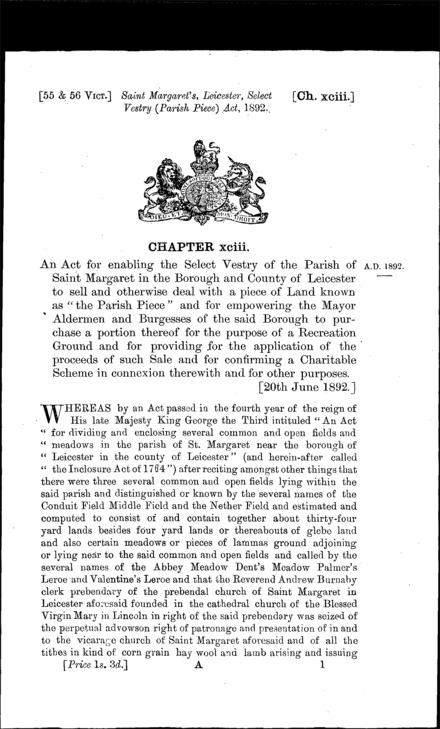 St. Margaret's, Leicester, Select Vestry (Parish Piece) Act 1892