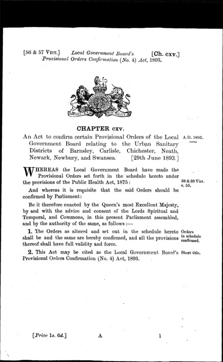 Local Government Board's Provisional Orders Confirmation (No. 4) Act 1893