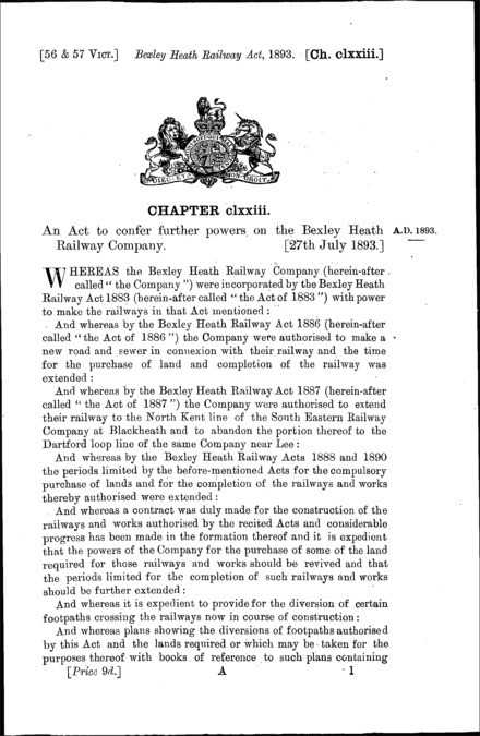 Bexley Heath Railway Act 1893