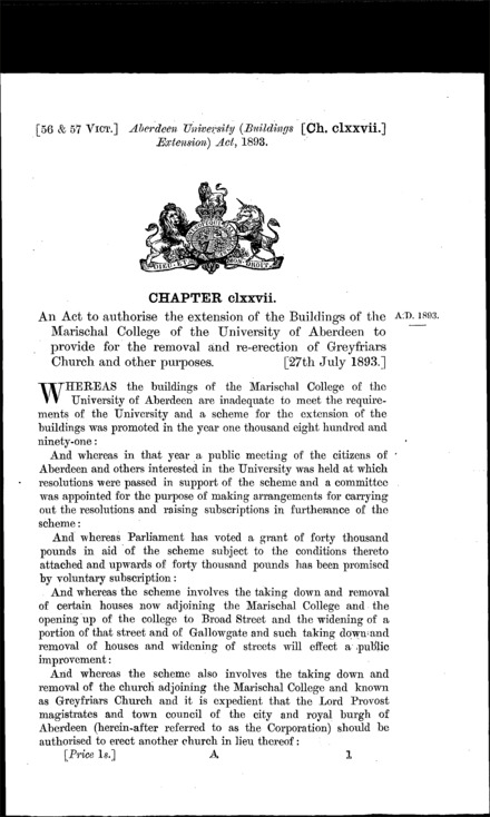 Aberdeen University (Buildings Extension) Act 1893