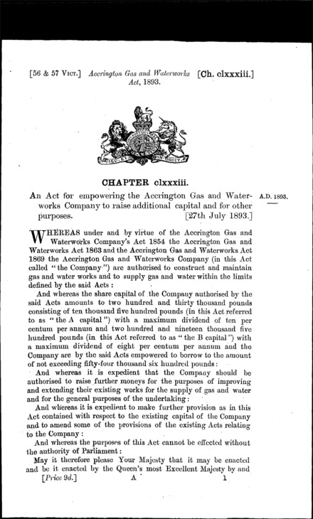 Accrington Gas and Waterworks Act 1893