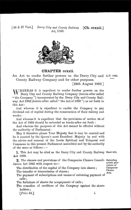 Derry City and County Railway Act 1893