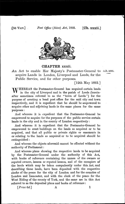 Post Office Sites Act 1893