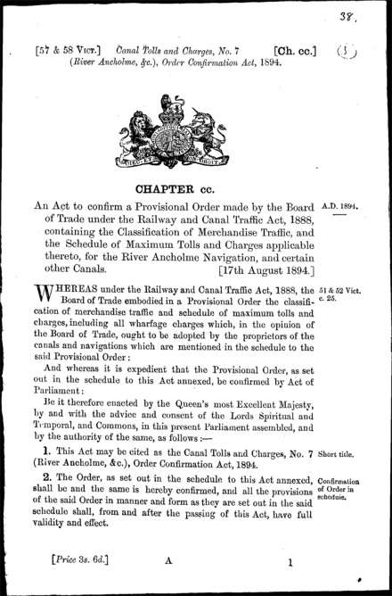 Canal Tolls and Charges, No. 7 (River Ancholme, &c.) Order Confirmation Act 1894