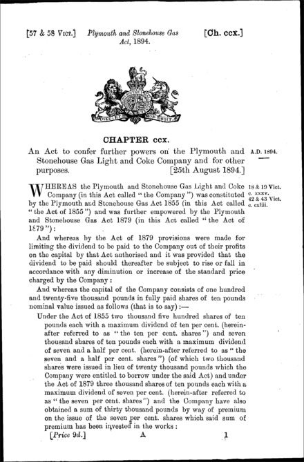 Plymouth and Stonehouse Gas Act 1894