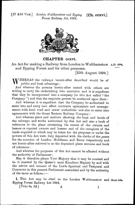 London, Walthamstow and Epping Forest Railway Act 1894