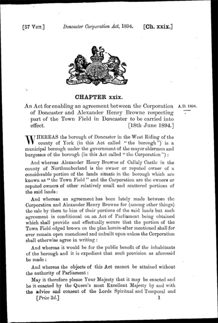 Doncaster Corporation Act 1894