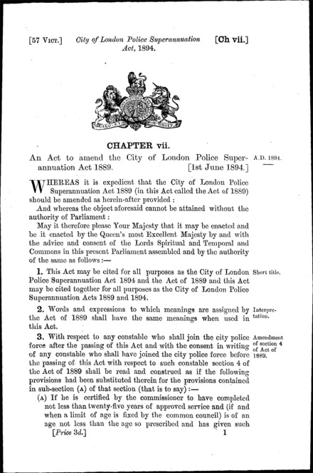 City of London Police Superannuation Act 1894