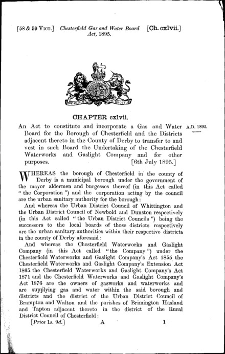 Chesterfield Gas and Water Board Act 1895