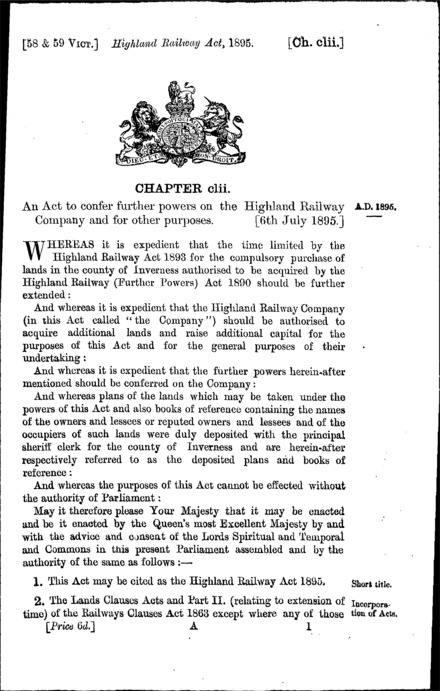 Highland Railway Act 1895
