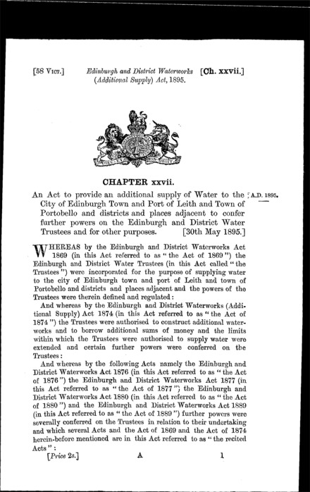 Edinburgh and District Waterworks (Additional Supply) Act 1895
